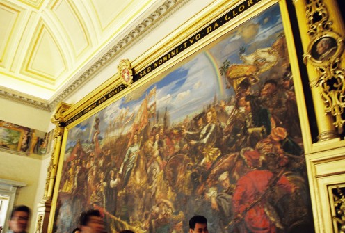 A huge, beautiful painting inside. (see people's heads at the bottom)