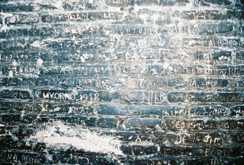 Some very old "graffiti" on the walls inside the Colosseum. One reads "Livorno 1918".
