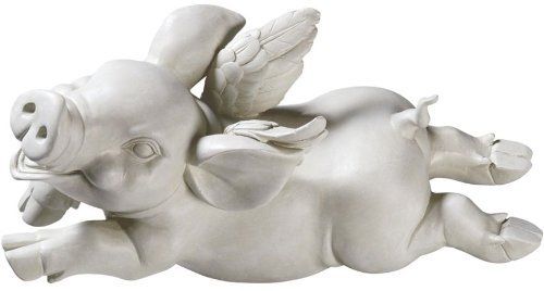 If Pigs Had Wings Sculpture - Hand-painted 15-inch Flying Pig in Cast Resin 