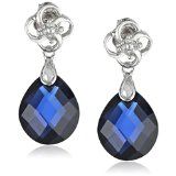 Created Blue Sapphire Briolette and Diamond Dangle Earrings