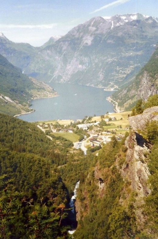 The view from the top.  You are looking at the town of Geiranger and the fjord beyond.