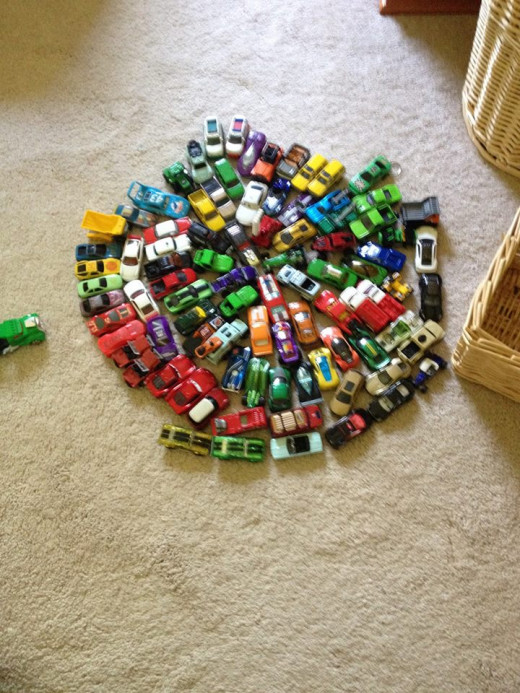 Max's cars are arranged in a symmetrical pattern. Photo used by permission.