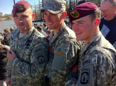 Sgt. 1st Class Ricky Royals, left, Sgt. Marcus Emelio, center, and Sgt. Christopher McMurdy, right, proudly display their Ranger tabs.