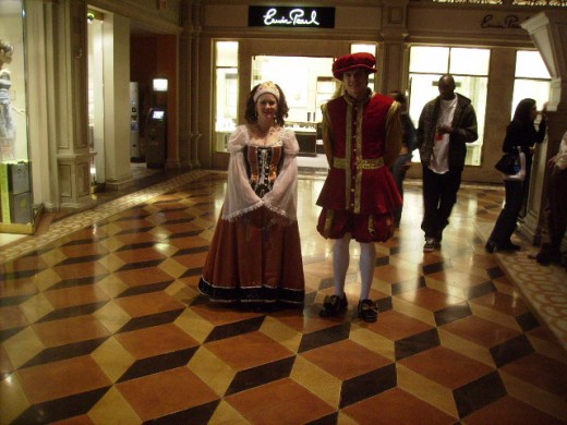 Couple in Renaissance attire in Venetian Casino in Las Vegas 