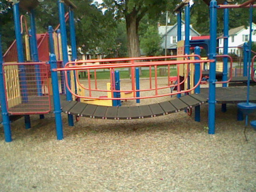 Its interesting knowing that this is like an old rope bridge. To see the kids crossing and it moving as the do so.