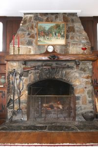 A stone fireplace