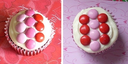 Striped Design with M and M's on Valentine's Cupcakes