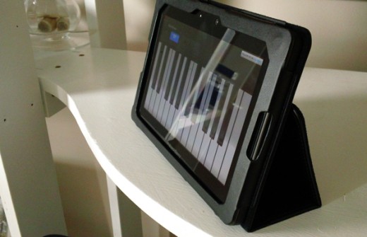 The case folded up into a stand.
