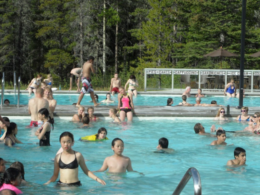 Enjoying the new Miette Hot Springs aquacourt.
