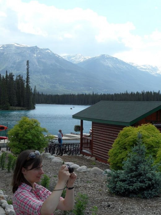 Looking out over the boathouse by Jasper Park Lodge. What a view!