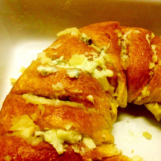 Pack the cheese into the loaf