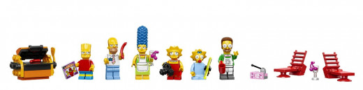 The mini-figures: Bart, Homer, Marge, Lisa, Maggie and Ned Flanders.