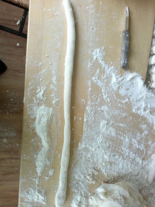 Gnocchi dough being rolled out