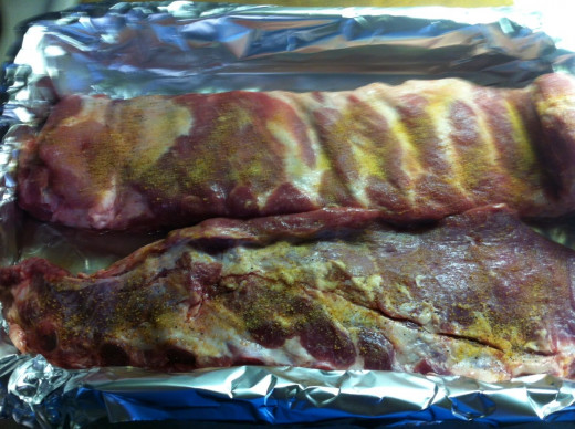 Preparing the pork ribs