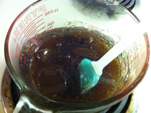 Brown sugar and corn syrup is at a boil.