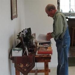 Local historian, Steve Taylor, Fremont, Utah, at booktable