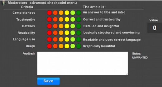 Menu for article moderation