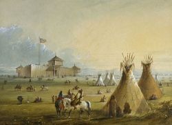 Fort Laramie before 1840 in Miller painting