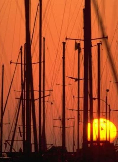 The end of our adventure a perfect sunset over the boats in the Bay of St. Louis marinas