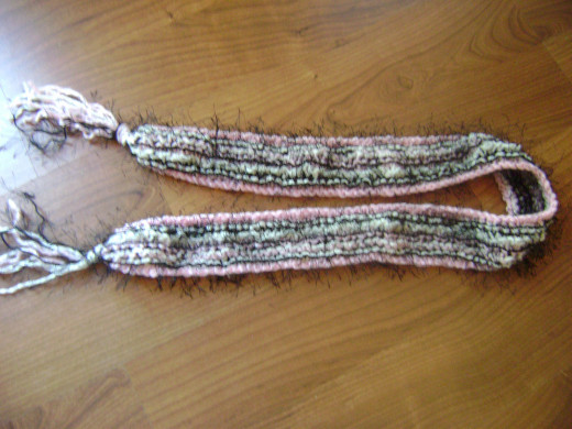 Scrappy scarf made from small remnants.