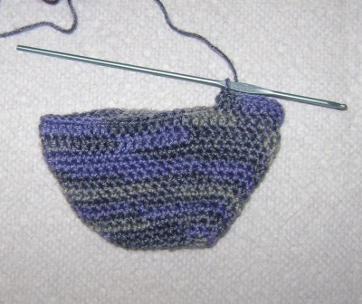 Toe of a crocheted sock