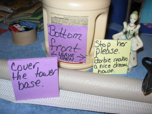 Now, cover the bottom stack. Ignore the sticky note and cover the whole thing. It was a good idea, but the Princess shot it down.