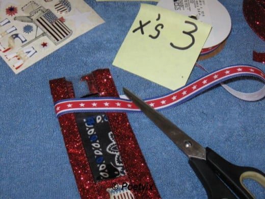 Cut three strips of ribbon to wrap around the bookmark, two for the top and one for the bottom.