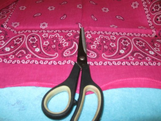 I cut my bandanna in half vertically.  You will need to play around with it in relation to your box before cutting to get the coverage needed. I cut my bandanna in half vertically.  You will need to play around with it in relation to your box before cutting to get the coverage needed.