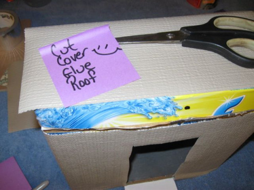 Cut, cover and glue down the roof.