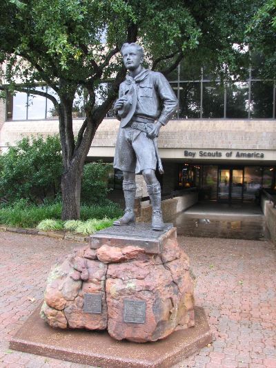 This statue located at the front entrance of the National Headquarters of the Boy Scouts in Irving, Texas.