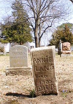 The stone in foreground is for Annie LANG, dau of Caroline Lang, born in 1908; died sometime after mid-1920.