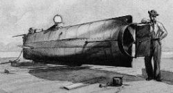 drawing of the Hunley on pier