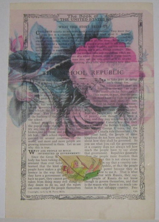 Book page art collage with vintage graphics.