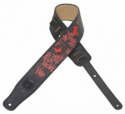 Black w/ Red Butterflies 2.5-inch Leather Guitar Strap