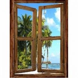 Beach Cabin Window Wall Mural