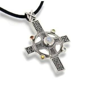 Rainbow Moonstone Divine Sun Wheel Celtic Knot Cross with Sterling Silver Pendant