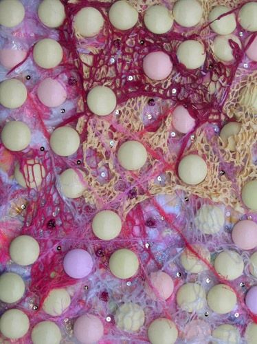 Plastics were used to make this textiles piece based on a cell structure image.