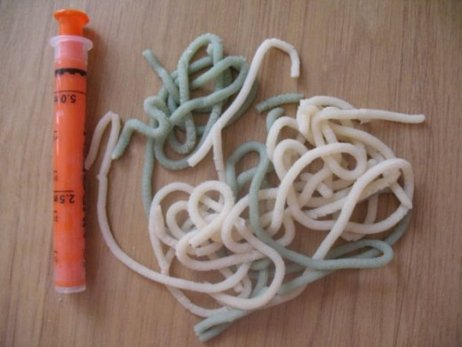 Play-dough spaghetti and "Extruder"
