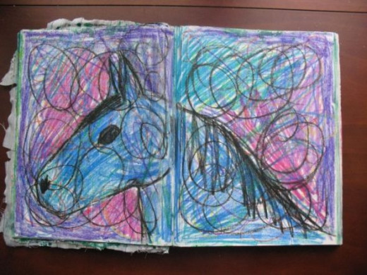 My scribbled wax crayon horse.