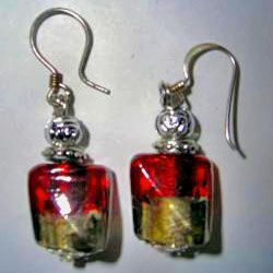 Silver and red Murano bead earrings