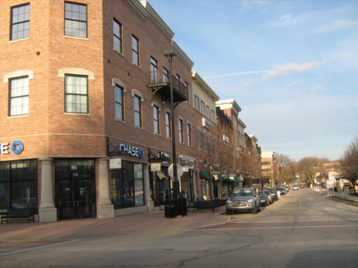 A block of shops in downtown Naperville