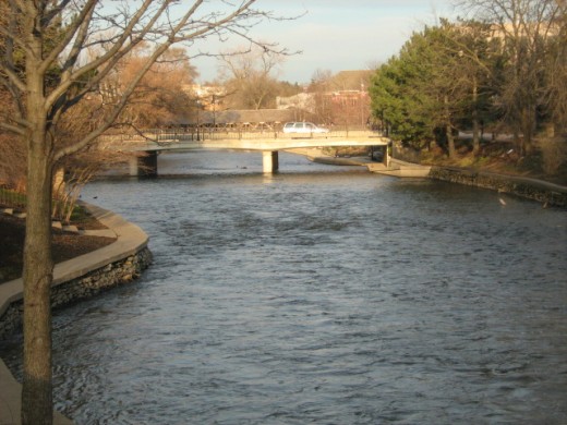 The Du Page River running through Naperville's Riverwalk Park