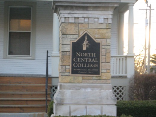 Signage throughout the North Central College section of Naperville's historic district