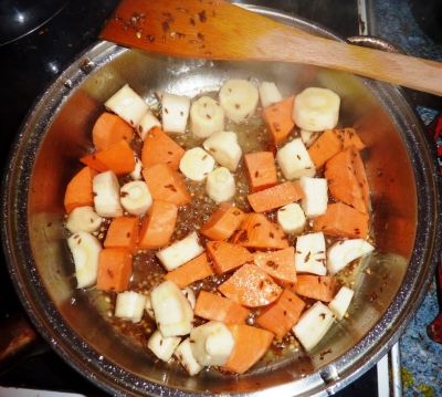 Fry the Parsnips and Sweet Potatoes