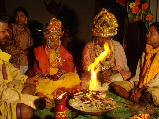 Fire rituals at a Hindu Wedding, Orissa India