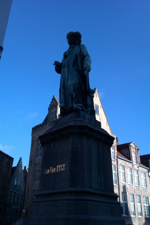 A statue of the famous artist Jan Van Eyck, who lived in Bruges.