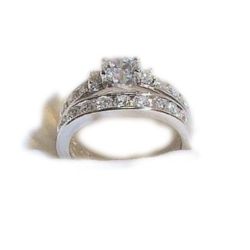 14k White Gold .925 Engagement Wedding Ring Set