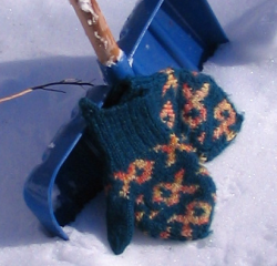 Fish Mittens, my own design. Pattern available at Revelry.