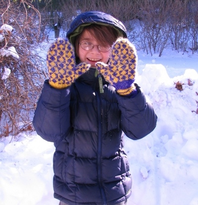 He'll grow into these mittens before he wears them out.