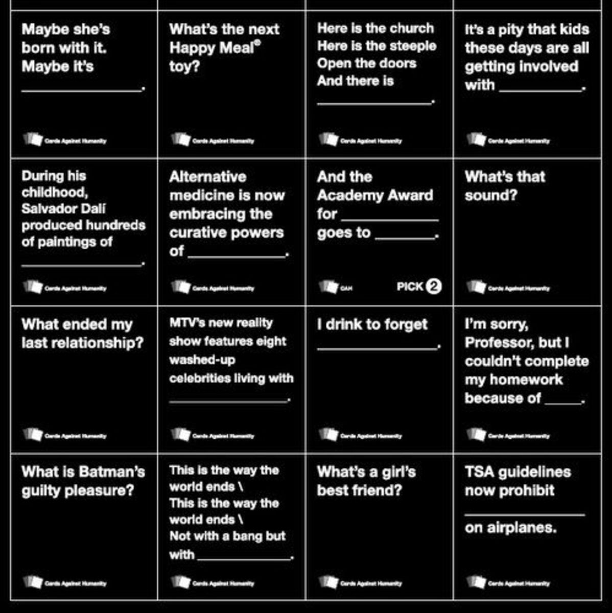Cards Against Humanity Card Game Examples HubPages